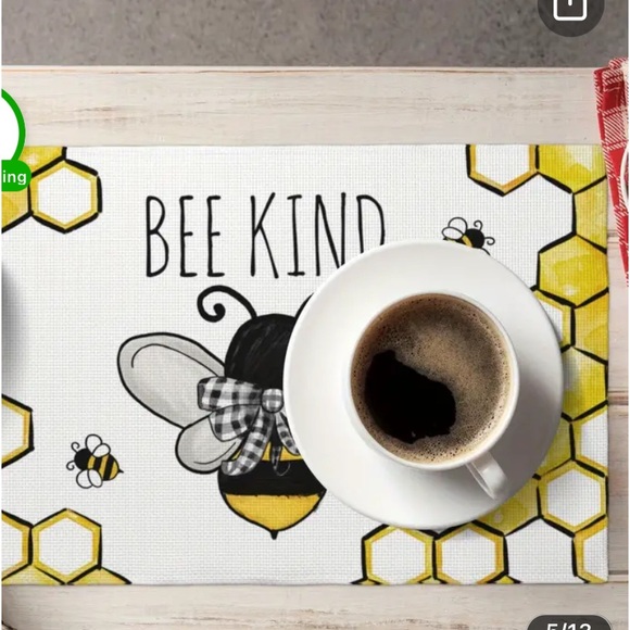 New Bee Kind  Table Mats Set of 4 Washable Placemats 12x18 Inch Farmhouse Dining - Picture 7 of 10